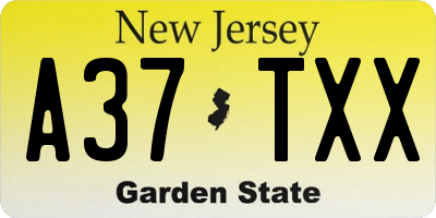 NJ license plate A37TXX