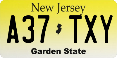 NJ license plate A37TXY