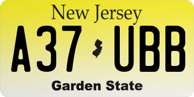 NJ license plate A37UBB