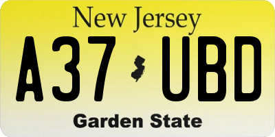 NJ license plate A37UBD