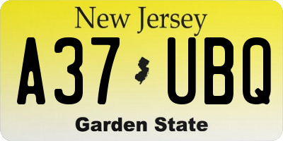 NJ license plate A37UBQ