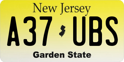 NJ license plate A37UBS