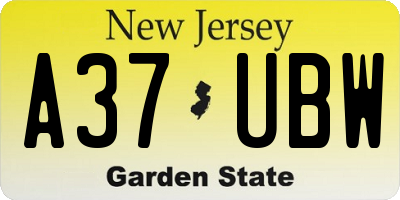 NJ license plate A37UBW
