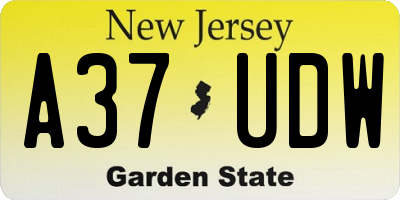 NJ license plate A37UDW