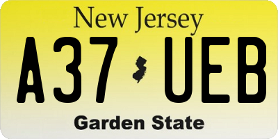NJ license plate A37UEB