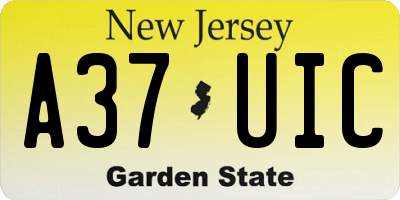 NJ license plate A37UIC