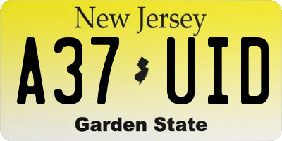 NJ license plate A37UID