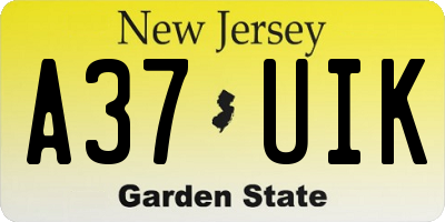 NJ license plate A37UIK
