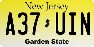 NJ license plate A37UIN