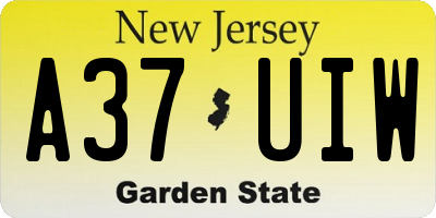 NJ license plate A37UIW