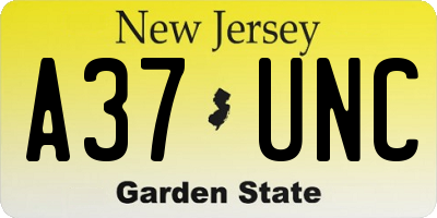 NJ license plate A37UNC