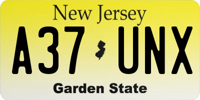 NJ license plate A37UNX