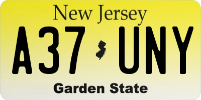 NJ license plate A37UNY