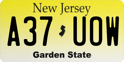 NJ license plate A37UOW