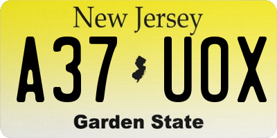 NJ license plate A37UOX