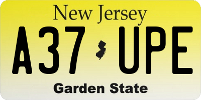 NJ license plate A37UPE