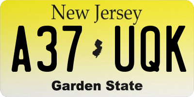 NJ license plate A37UQK