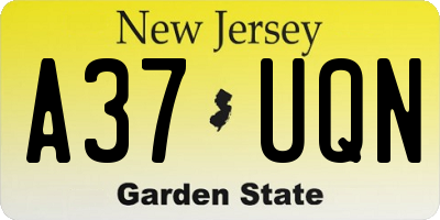 NJ license plate A37UQN