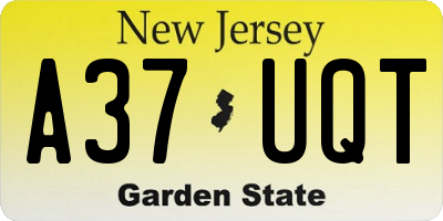 NJ license plate A37UQT