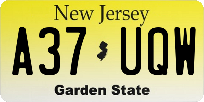 NJ license plate A37UQW