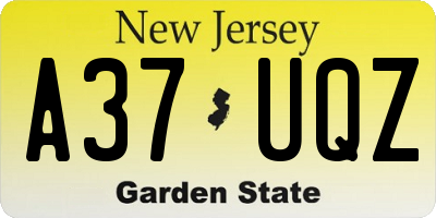 NJ license plate A37UQZ