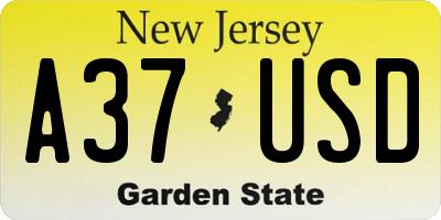NJ license plate A37USD