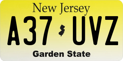 NJ license plate A37UVZ