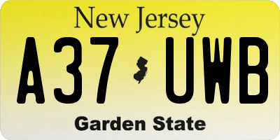 NJ license plate A37UWB