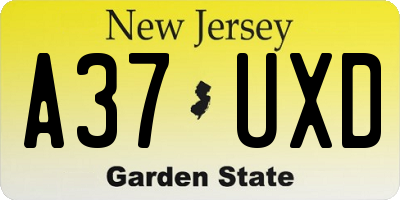 NJ license plate A37UXD