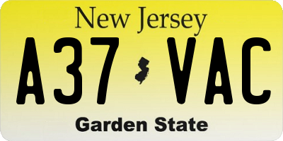 NJ license plate A37VAC