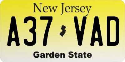 NJ license plate A37VAD
