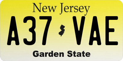 NJ license plate A37VAE