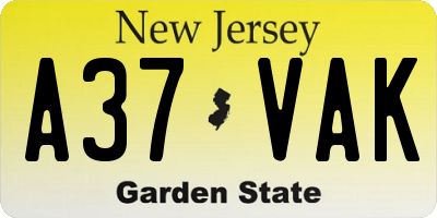 NJ license plate A37VAK