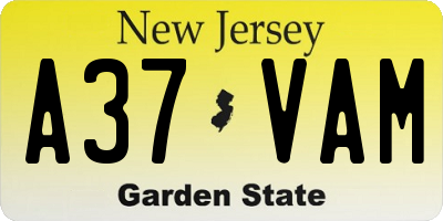 NJ license plate A37VAM