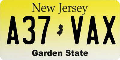 NJ license plate A37VAX