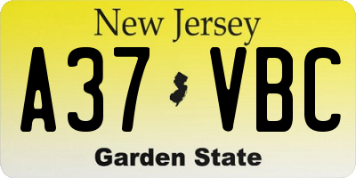 NJ license plate A37VBC