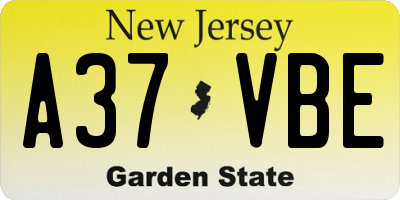 NJ license plate A37VBE