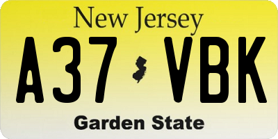 NJ license plate A37VBK
