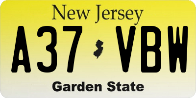 NJ license plate A37VBW