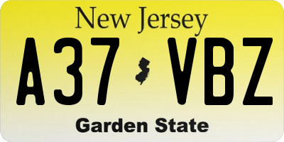 NJ license plate A37VBZ