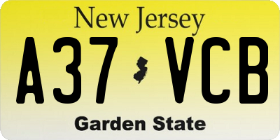 NJ license plate A37VCB