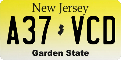 NJ license plate A37VCD