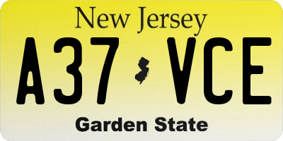 NJ license plate A37VCE
