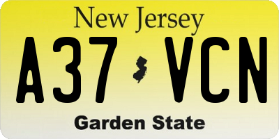 NJ license plate A37VCN