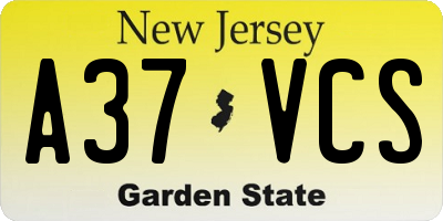 NJ license plate A37VCS