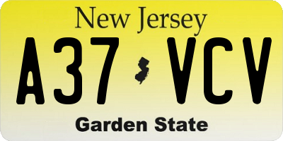 NJ license plate A37VCV