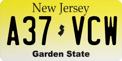 NJ license plate A37VCW