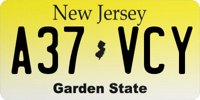 NJ license plate A37VCY