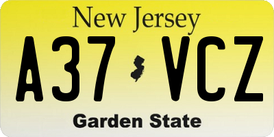 NJ license plate A37VCZ