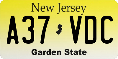 NJ license plate A37VDC